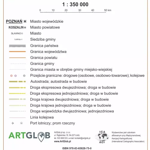 Polska mapa ścienna administracyjna na podkładzie do wpinania, 1:350 000, ArtGlob