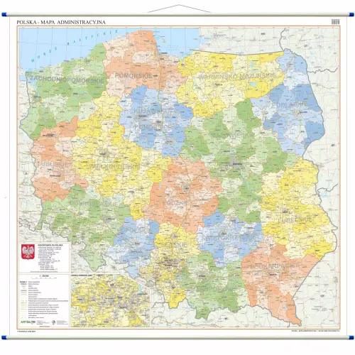 Polska mapa ścienna administracyjna, 1:350 000, ArtGlob