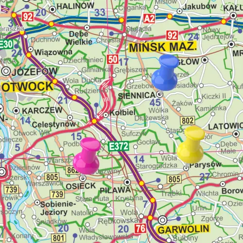 Polska mapa ścienna administracyjno-drogowa na podkładzie do wpinania, 1:350 000, ArtGlob