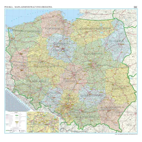 Polska mapa ścienna administracyjno-drogowa arkusz papierowy 1:500 000, ArtGlob