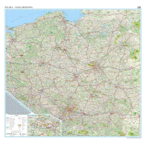 Polska mapa ścienna samochodowa arkusz laminowany, 1:500 000, ArtGlob