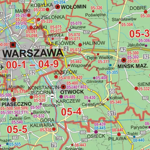 Polska mapa ścienna kody pocztowe, 1:500 000, ArtGlob