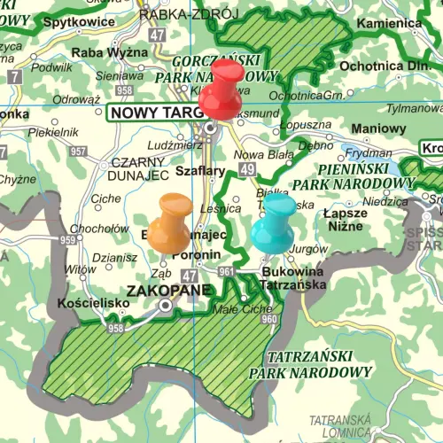 Polska - podział organizacyjny Lasów Państwowych mapa ścienna na podkładzie do wpinania, 1:500 000, ArtGlob
