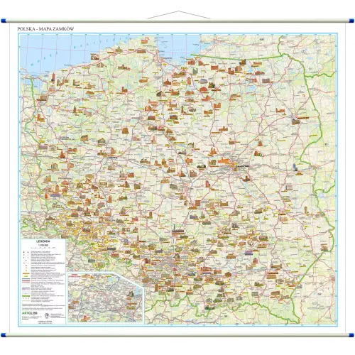 Polska mapa ścienna zamków, 1:700 000, ArtGlob