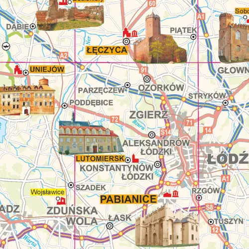 Polska mapa ścienna zamków arkusz laminowany, 1:700 000, ArtGlob