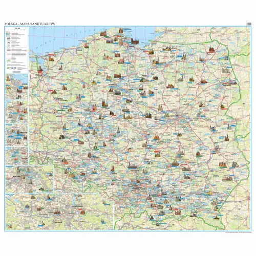 Polska mapa ścienna sanktuariów arkusz papierowy, 1:600 000, ArtGlob