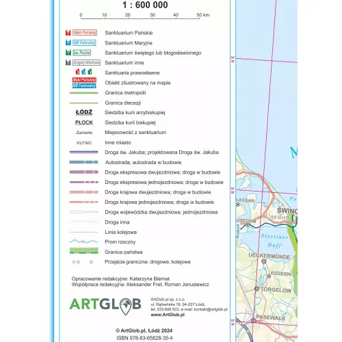 Polska mapa ścienna sanktuariów arkusz papierowy, 1:600 000, ArtGlob
