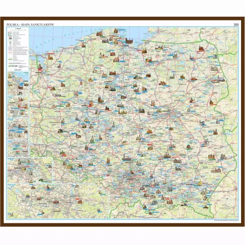 Polska mapa ścienna sanktuariów na podkładzie, 1:600 000, ArtGlob