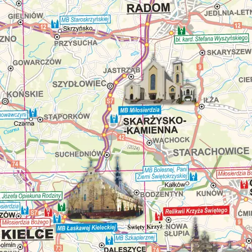 Polska mapa ścienna sanktuariów arkusz laminowany, 1:600 000, ArtGlob