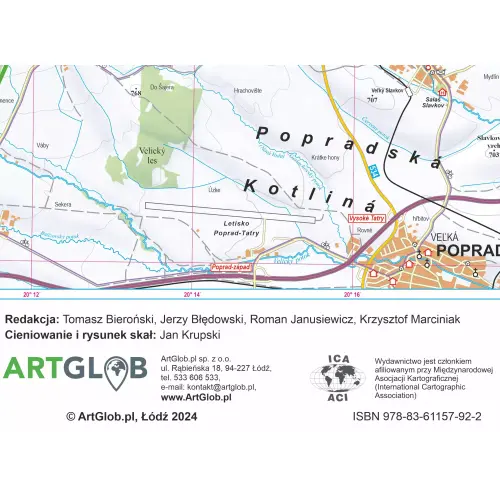 Tatry polskie i słowackie mapa ścienna na podkładzie do wpinania znaczników, 1:35 000, ArtGlob