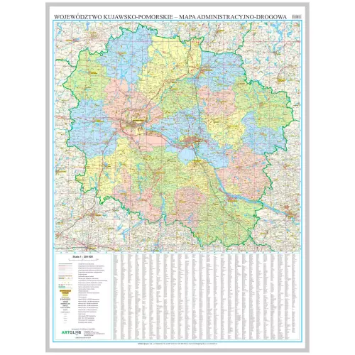 Województwo kujawsko-pomorskie mapa ścienna na podkładzie magnetycznym, 1:200 000, ArtGlob