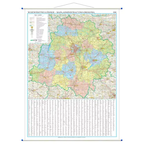 Województwo łódzkie mapa ścienna administracyjno-drogowa, 1:200 000, ArtGlob
