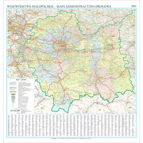 Województwo małopolskie mapa ścienna arkusz papierowy, 1:200 000, ArtGlob