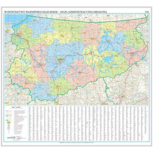 Województwo warmińsko-mazurskie mapa ścienna na podkładzie do wpinania, 1:200 000, ArtGlob