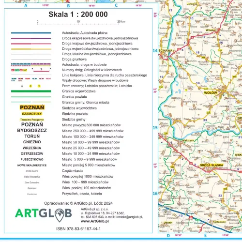 Województwo wielkopolskie mapa ścienna arkusz laminowany, 1:200 000, ArtGlob