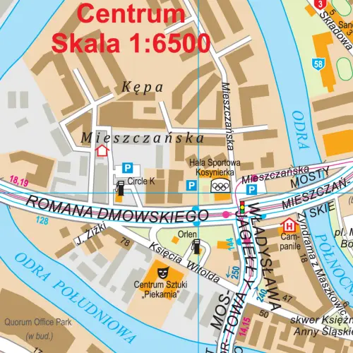 Wrocław mapa ścienna na podkładzie do wpinania, 1:15 000, ArtGlob