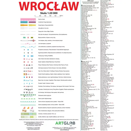 Wrocław mapa ścienna arkusz papierowy, 1:20 000, ArtGlob