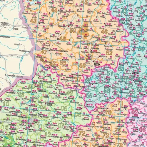 Ukraina mapa ścienna kody pocztowe na podkładzie do wpinania 1:1 000 000