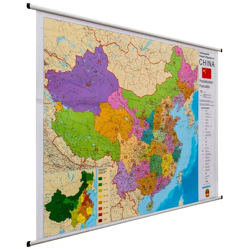 Chiny mapa ścienna kody pocztowe arkusz laminowany 1:4 000 000