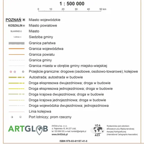 Polska mapa ścienna administracyjna arkusz papierowy, 1:500 000, ArtGlob