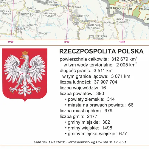 Polska mapa ścienna administracyjna arkusz laminowany, 1:500 000, ArtGlob