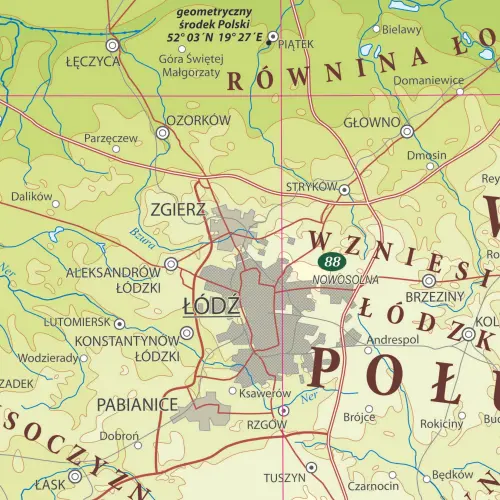Polska mapa ścienna fizyczna arkusz papierowy, 1:500 000, ArtGlob