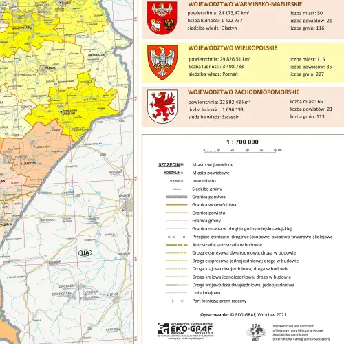 Polska mapa ścienna fizyczna 1:700 000