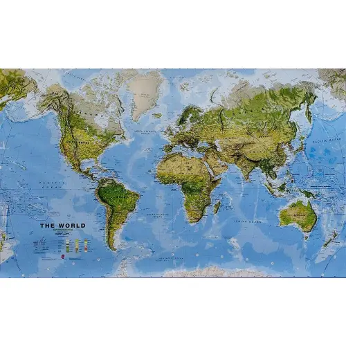 Świat mapa fizyczna z elementami środowiska arkusz papierowy 1:30 000 000