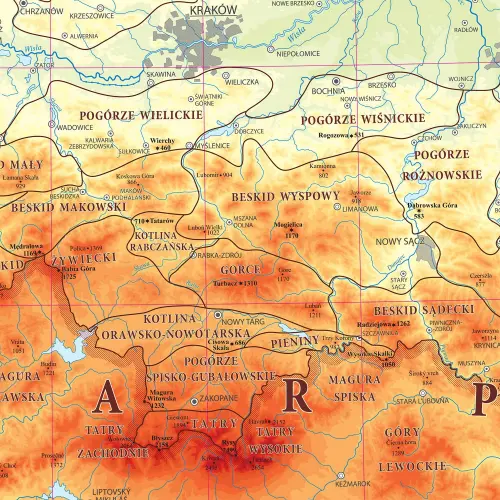 Polskie góry mapa ścienna, arkusz papierowy, 1:700 000