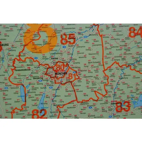 Niemcy mapa ścienna kody pocztowe na podkładzie do wpinania 1:750 000