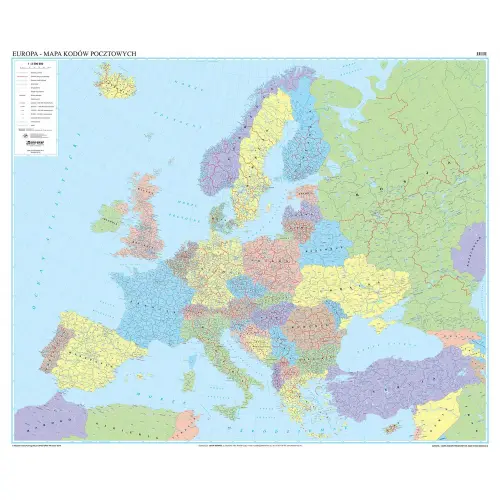 Europa mapa ścienna kodów pocztowych arkusz laminowany 1:2 500 000