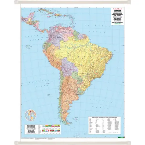 Ameryka Południowa mapa ścienna polityczno-fizyczna 1:8 000 000