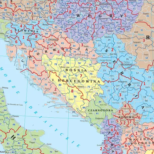 Europa mapa ścienna kodów pocztowych 1:2 500 000