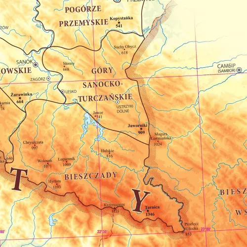 Polskie góry mapa ścienna, arkusz papierowy, 1:700 000