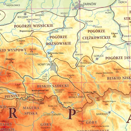 Polskie góry mapa ścienna, arkusz laminowany, 1:700 000