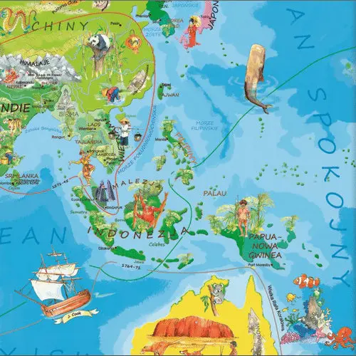 Świat Młodego Odkrywcy mapa ścienna dla dzieci na podkładzie do wpinania znaczników