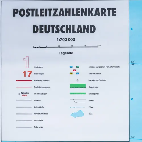 Niemcy mapa ścienna kody pocztowe arkusz papierowy 1:700 000