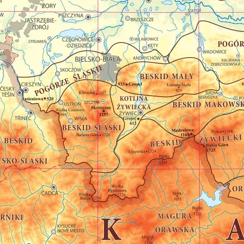 Polskie góry mapa ścienna - naklejka, 1:700 000