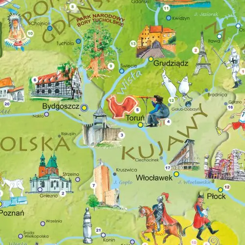 Polska Młodego Odkrywcy mapa ścienna dla dzieci na podkładzie