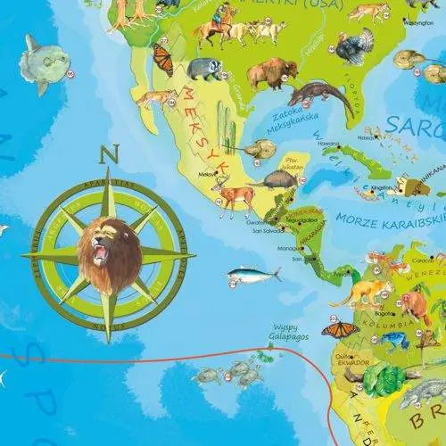 Zwierzęta Świata Młodego Odkrywcy mapa ścienna dla dzieci arkusz laminowany