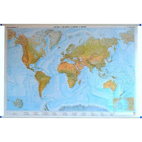 Świat mapa ścienna fizyczna 1:25 000 000