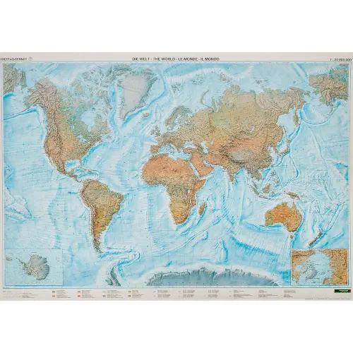 Świat mapa ścienna fizyczna arkusz papierowy 1:25 000 000