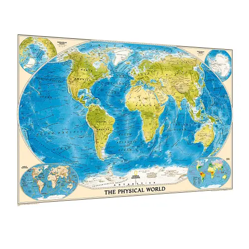Świat mapa ścienna fizyczna arkusz papierowy 1:45 500 000