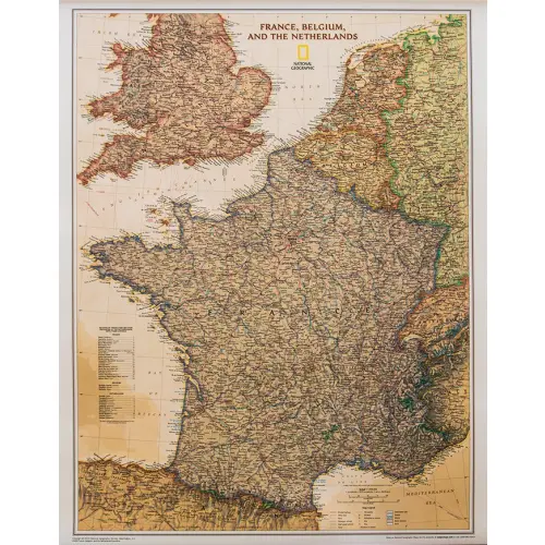 Francja, Belgia, Holandia Executive mapa ścienna polityczna arkusz papierowy 1:1 953 000