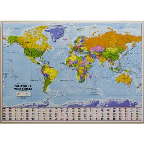 Świat mapa ścienna polityczna na podkładzie magnetycznym 1:30 000 000