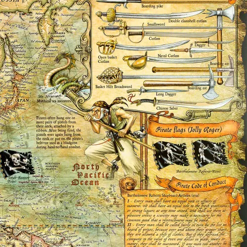 Świat Piratów mapa ścienna stylizowana na podkładzie do wpinania znaczników