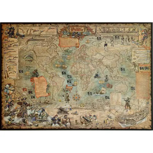 Świat Piratów mapa ścienna stylizowana na podkładzie magnetycznym
