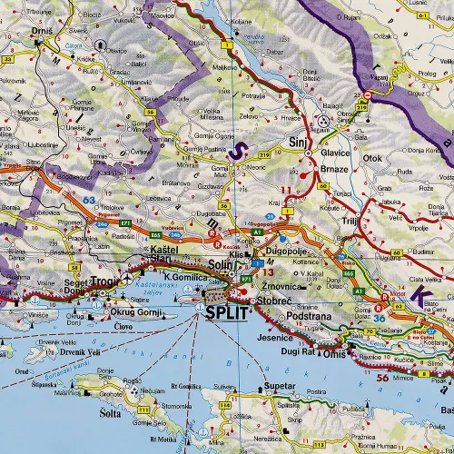 Chorwacja mapa ścienna na podkładzie 1:500 000