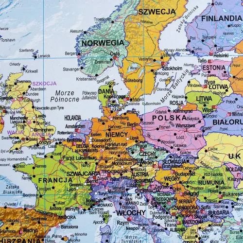 Świat polityczny mapa ścienna - naklejka XL