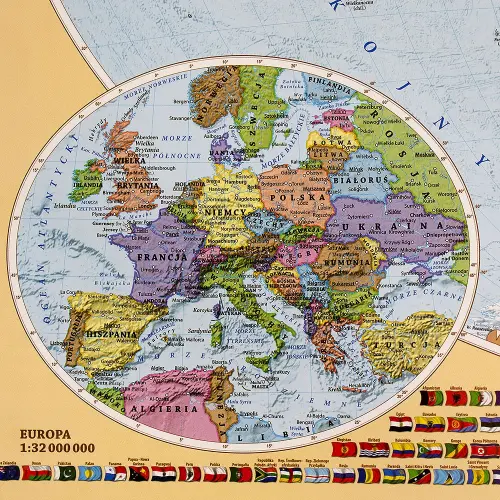 Świat mapa ścienna polityczna na podkładzie magnetycznym 1:60 000 000